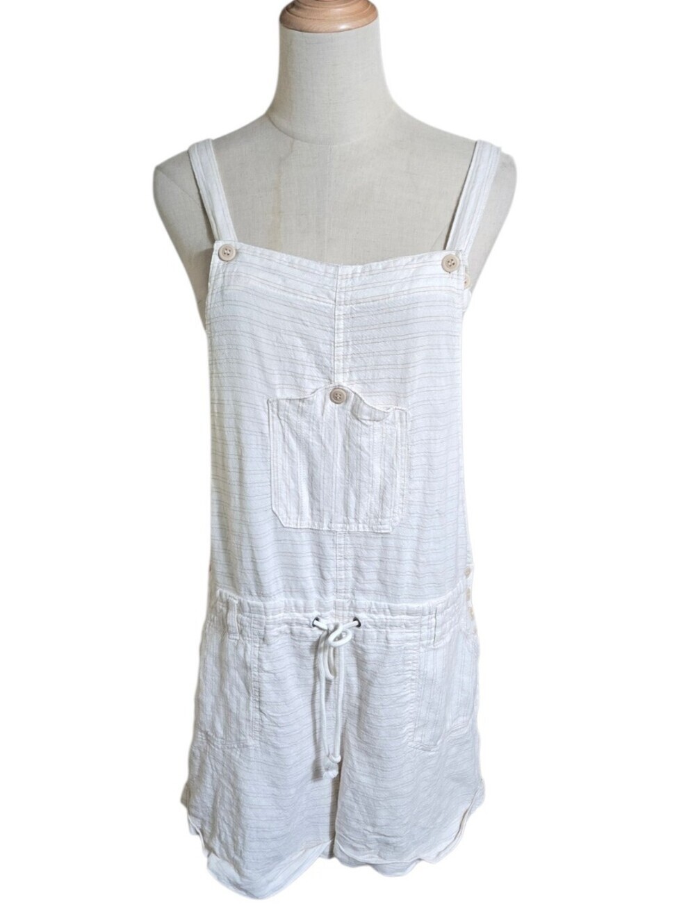 Maurices Cream and Tan Striped Linen Blend Romper Shortalls